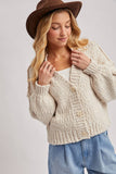 CROPPED POPCORN KNIT SWEARER CARDIGAN