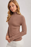 WHOLEGARMENT MOCK NECK RIBBED KNIT SWEATER