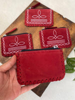 Carmine Suede Leather BootStitch Coin Pouch 