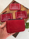 Carmine Suede Leather BootStitch Coin Pouch 