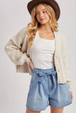 CROPPED POPCORN KNIT SWEARER CARDIGAN