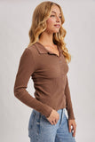 BUTTON DOWN RIBBED KNIT POLO TOP