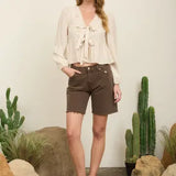 Floral Eyelet Linen LS Top