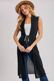 SHEER LONG LINE SLEEVELESS VEST BELTED CARDIGAN