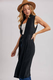 SHEER LONG LINE SLEEVELESS VEST BELTED CARDIGAN