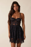BLACK SEE-THROUGH FLORAL LACE HIGH-LOW MINI DRESS