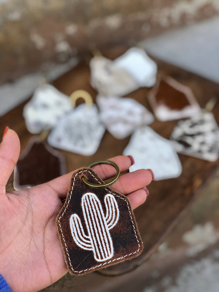 Cactus Vintage Cowhide & Leather Keychain      