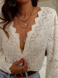 V-Neck Lace Blouse Long Sleeve Elegant See-Through Top