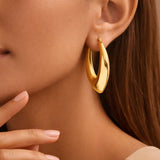 18K Gold Plated Waterproof Stainless Steel Hoop Earrings - 7636