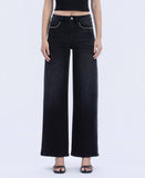 High Rise Black Detailed Wide Leg Jean