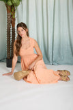 SWEETHEART SMOCKED MOCK BUTTON MIDI DRESS