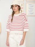 Red & Cream Striped Half-Sleeve Sweater Top