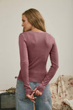 Button Front Long Sleeve Knit Top