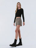 Super High Rise Leopard Print A Line Shorts