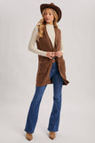 BUTTON DOWN V-NECK TEDDY KNIT LONG LINED VEST