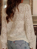 V-Neck Lace Blouse Long Sleeve Elegant See-Through Top