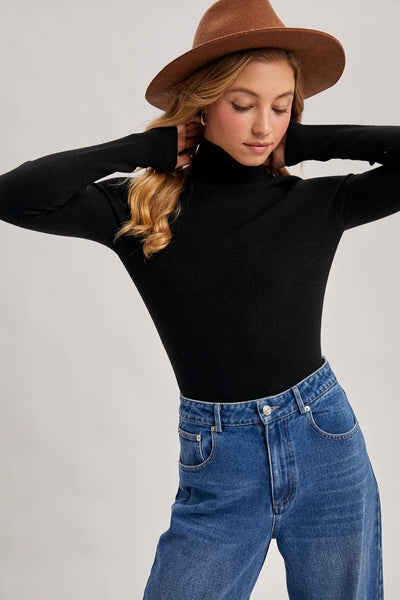 WHOLEGARMENT MOCK NECK RIBBED KNIT SWEATER