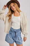CROPPED POPCORN KNIT SWEARER CARDIGAN