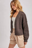 CROPPED POPCORN KNIT SWEARER CARDIGAN