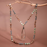 Natural Stone Bead Necklace with Crystal Pendant - 6294