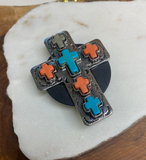 Handcrafted Pop Socket  Moon Child Collective coral/turquoise cross  