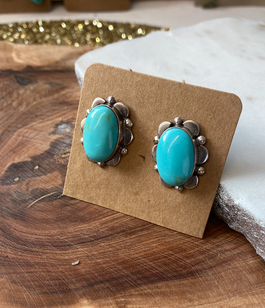 Oval Turquoise Post Earrings  Moon Child Collective   