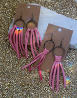 Fringe Earrings  Angus and Abe Leather Co. small fringe pink 