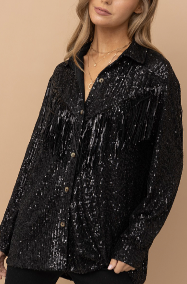 Miranda Sequin Fringe Top  Blue B   